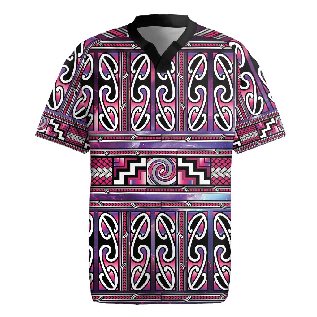 Maori Matariki Rugby Jersey Pink Galaxy Aesthetic Koru Art