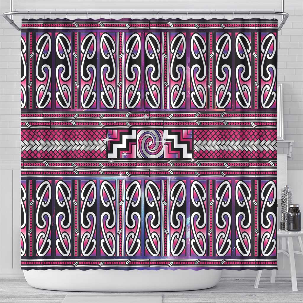 Maori Matariki Shower Curtain Pink Galaxy Aesthetic Koru Art