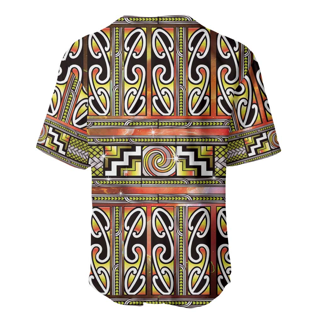 Maori Matariki Baseball Jersey Yellow Galaxy Aesthetic Koru Art