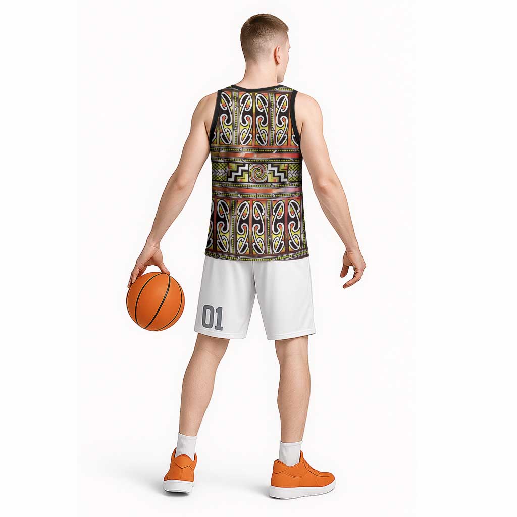 Maori Matariki Basketball Jersey Yellow Galaxy Aesthetic Koru Art
