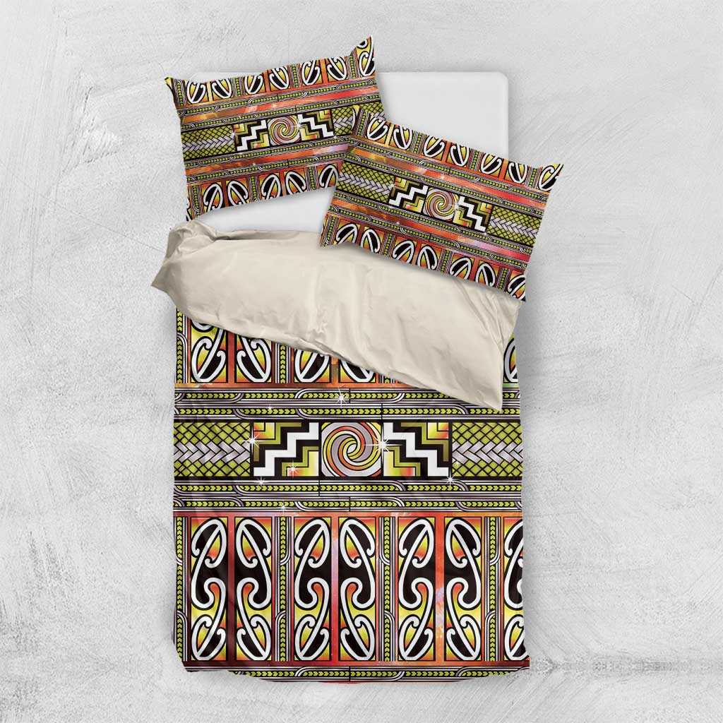 Maori Matariki Bedding Set Yellow Galaxy Aesthetic Koru Art