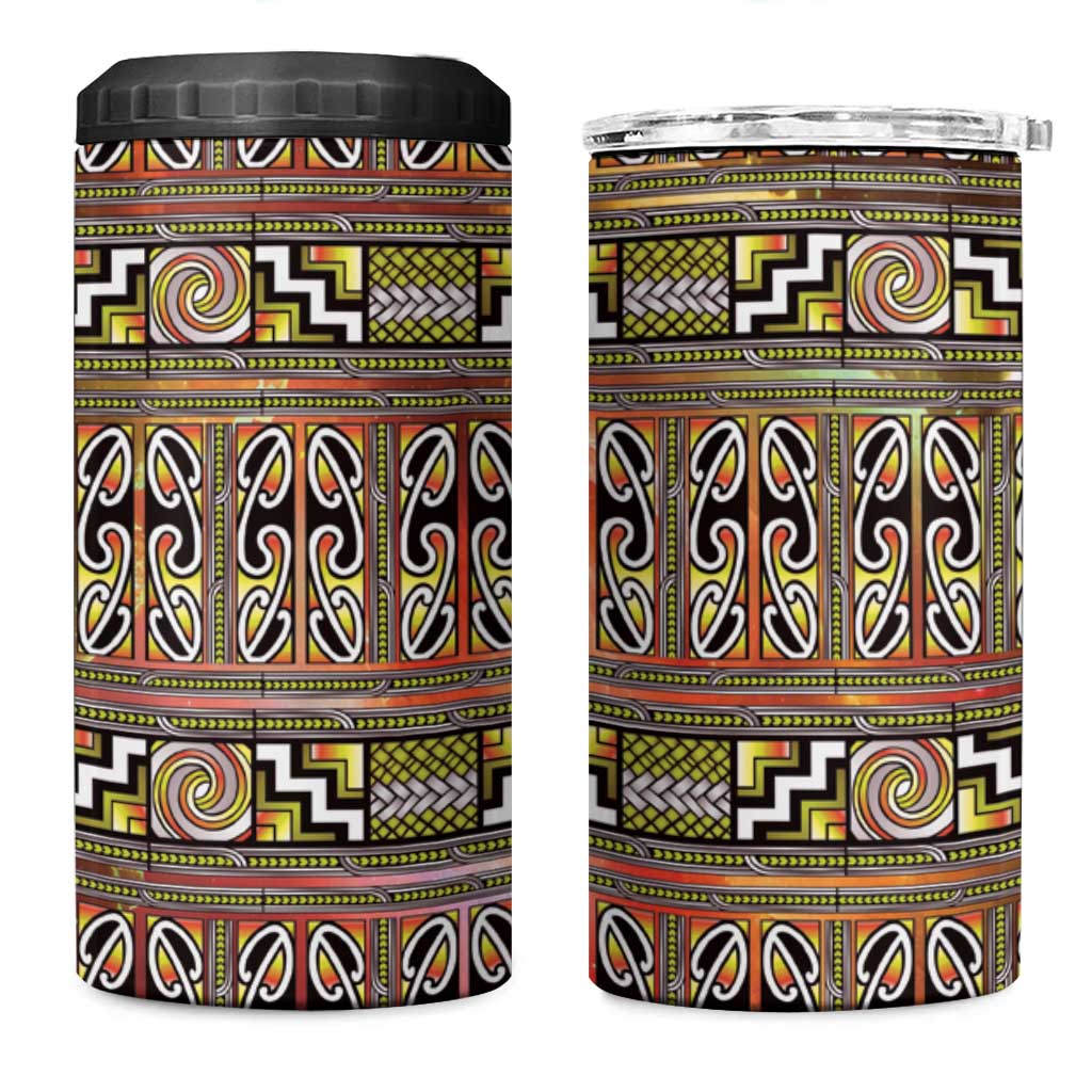 Maori Matariki 4 in 1 Can Cooler Tumbler Yellow Galaxy Aesthetic Koru Art