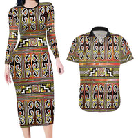 Maori Matariki Couples Matching Long Sleeve Bodycon Dress and Hawaiian Shirt Yellow Galaxy Aesthetic Koru Art