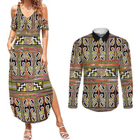 Maori Matariki Couples Matching Summer Maxi Dress and Long Sleeve Button Shirt Yellow Galaxy Aesthetic Koru Art