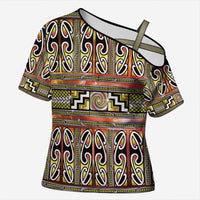 Maori Matariki Cross Shoulder Shirt Yellow Galaxy Aesthetic Koru Art
