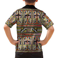 Maori Matariki Family Matching Off The Shoulder Long Sleeve Dress and Hawaiian Shirt Yellow Galaxy Aesthetic Koru Art LT01 - Polynesian Pride