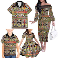 Maori Matariki Family Matching Off The Shoulder Long Sleeve Dress and Hawaiian Shirt Yellow Galaxy Aesthetic Koru Art LT01 - Polynesian Pride