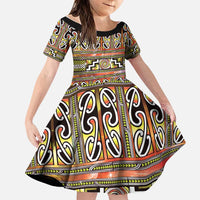 Maori Matariki Family Matching Off Shoulder Maxi Dress and Hawaiian Shirt Yellow Galaxy Aesthetic Koru Art LT01 Daughter's Dress Yellow - Polynesian Pride
