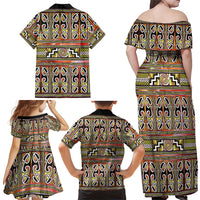 Maori Matariki Family Matching Off Shoulder Maxi Dress and Hawaiian Shirt Yellow Galaxy Aesthetic Koru Art LT01 - Polynesian Pride