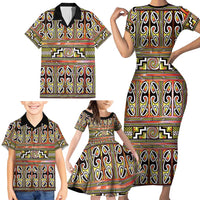 Maori Matariki Family Matching Short Sleeve Bodycon Dress and Hawaiian Shirt Yellow Galaxy Aesthetic Koru Art LT01 - Polynesian Pride
