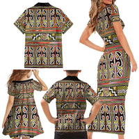 Maori Matariki Family Matching Short Sleeve Bodycon Dress and Hawaiian Shirt Yellow Galaxy Aesthetic Koru Art LT01 - Polynesian Pride