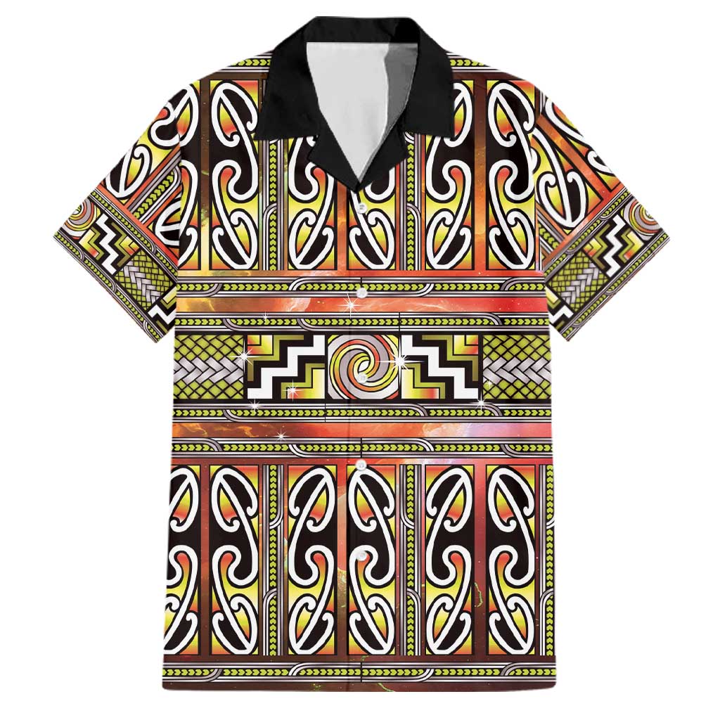 Maori Matariki Family Matching Tank Maxi Dress and Hawaiian Shirt Yellow Galaxy Aesthetic Koru Art LT01 Dad's Shirt - Short Sleeve Yellow - Polynesian Pride