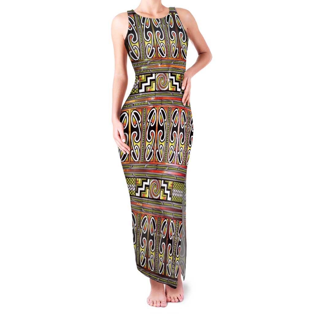Maori Matariki Family Matching Tank Maxi Dress and Hawaiian Shirt Yellow Galaxy Aesthetic Koru Art LT01 Mom's Dress Yellow - Polynesian Pride