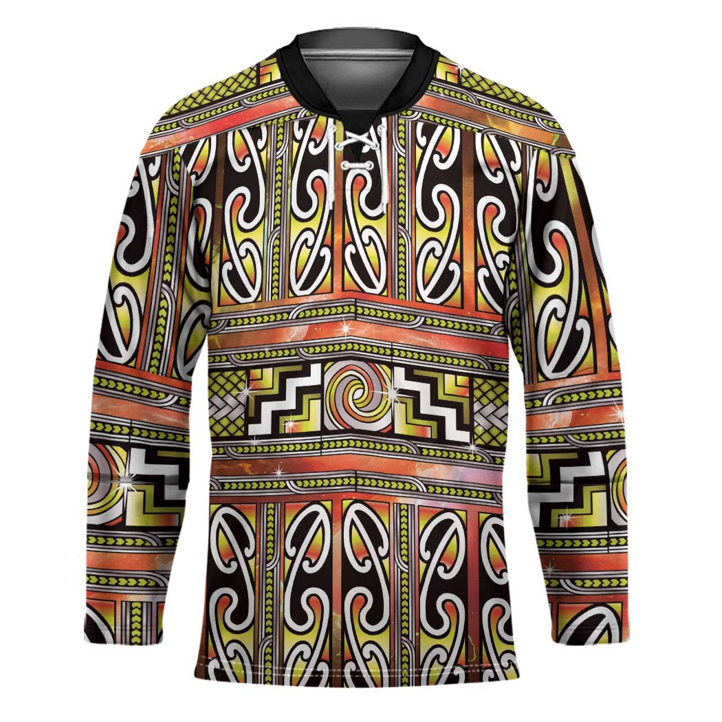Maori Matariki Hockey Jersey Yellow Galaxy Aesthetic Koru Art