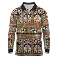 Maori Matariki Long Sleeve Polo Shirt Yellow Galaxy Aesthetic Koru Art