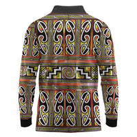 Maori Matariki Long Sleeve Polo Shirt Yellow Galaxy Aesthetic Koru Art