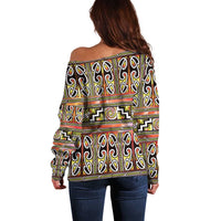 Maori Matariki Off Shoulder Sweater Yellow Galaxy Aesthetic Koru Art