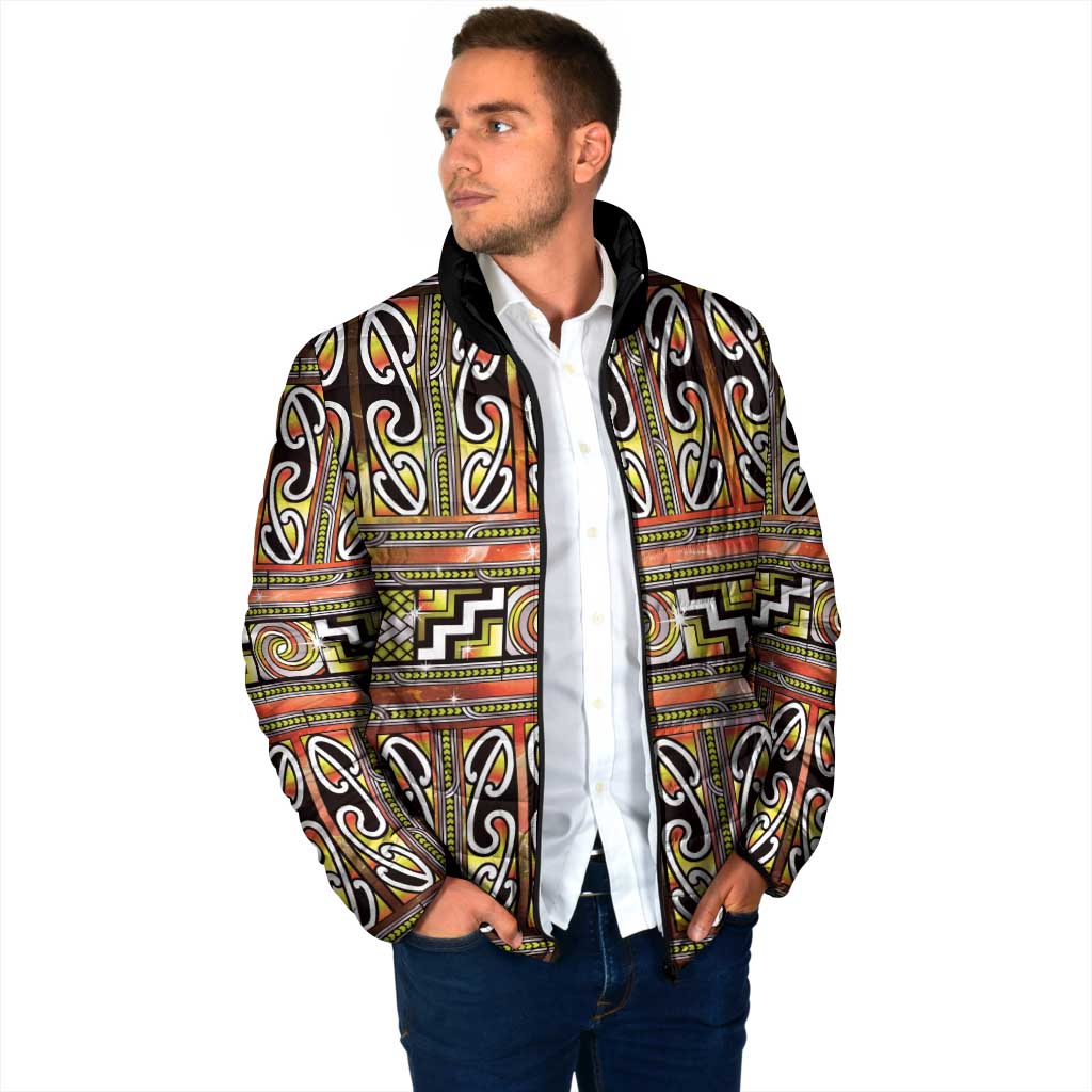 Maori Matariki Padded Jacket Yellow Galaxy Aesthetic Koru Art