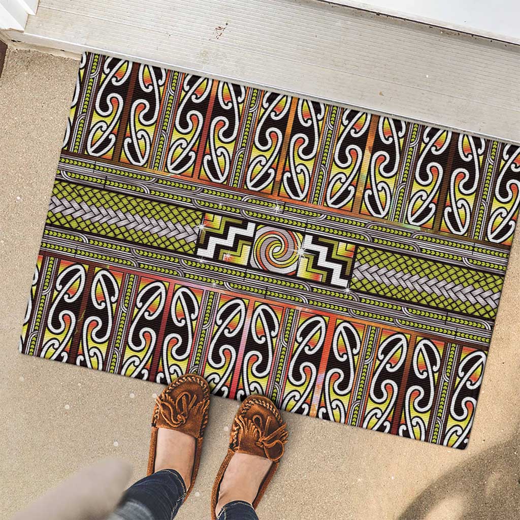 Maori Matariki Rubber Doormat Yellow Galaxy Aesthetic Koru Art