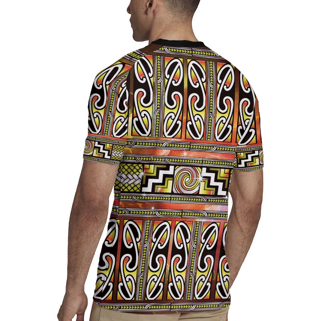 Maori Matariki Rugby Jersey Yellow Galaxy Aesthetic Koru Art