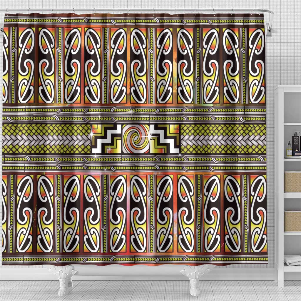 Maori Matariki Shower Curtain Yellow Galaxy Aesthetic Koru Art