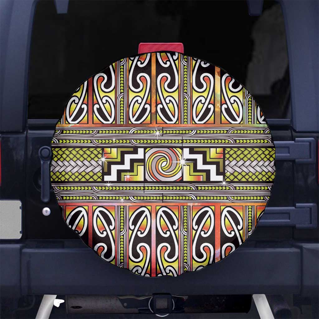 Maori Matariki Spare Tire Cover Yellow Galaxy Aesthetic Koru Art