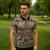 Maori Matariki Zipper Polo Shirt Yellow Galaxy Aesthetic Koru Art
