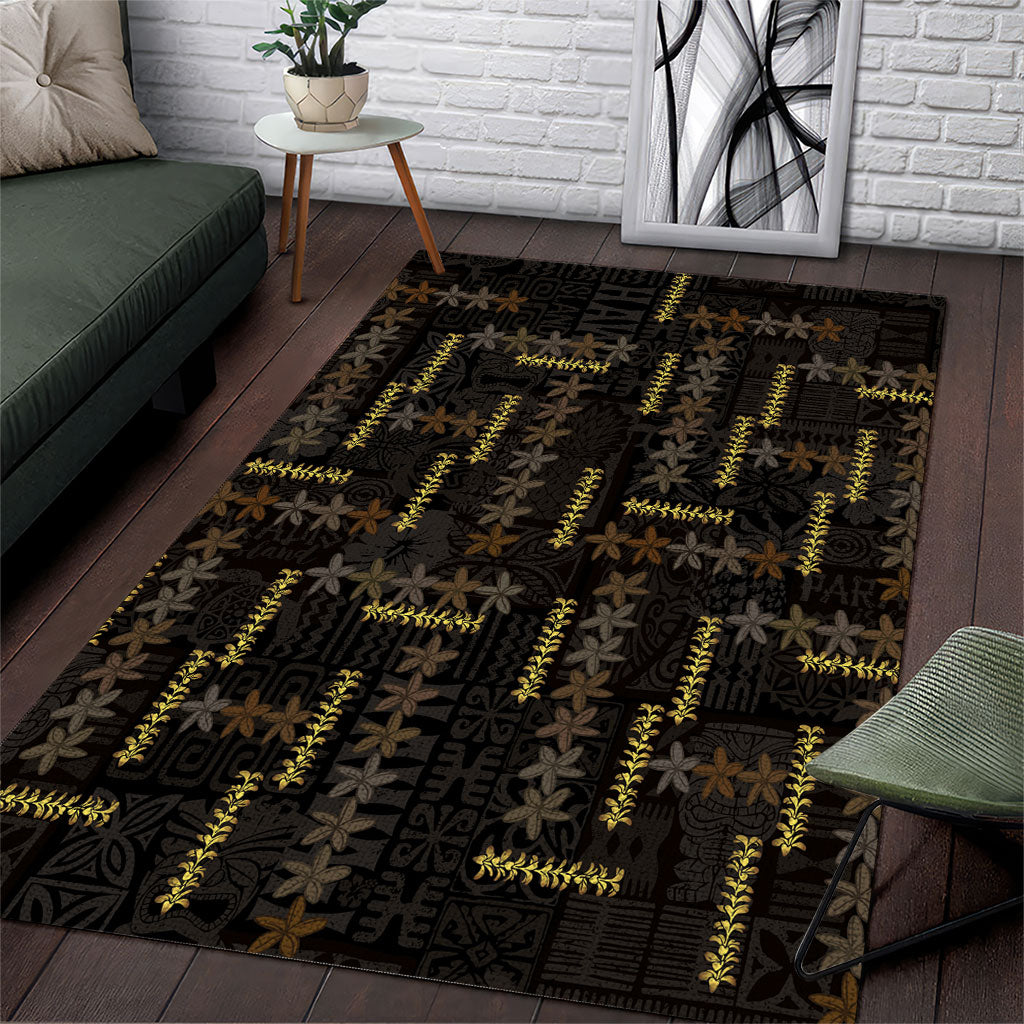 Hawaii Brown Plumeria Lei Black Area Rug Frangipani Floral Heritage Art