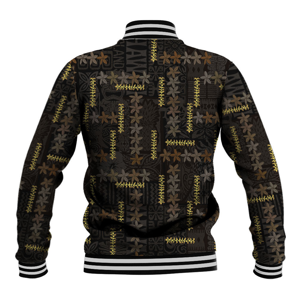 Hawaii Brown Plumeria Lei Black Baseball Jacket Frangipani Floral Heritage Art LT01 - Polynesian Pride