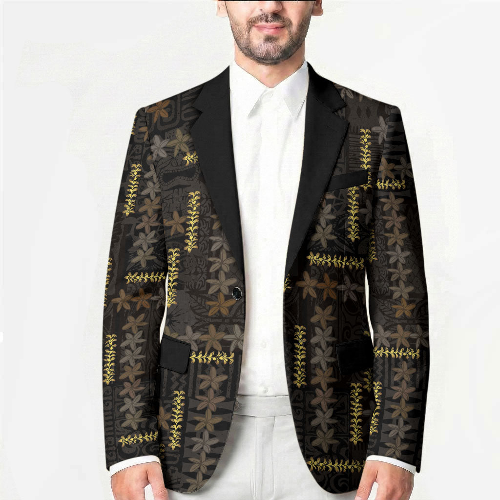 Hawaii Brown Plumeria Lei Black Blazer Frangipani Floral Heritage Art