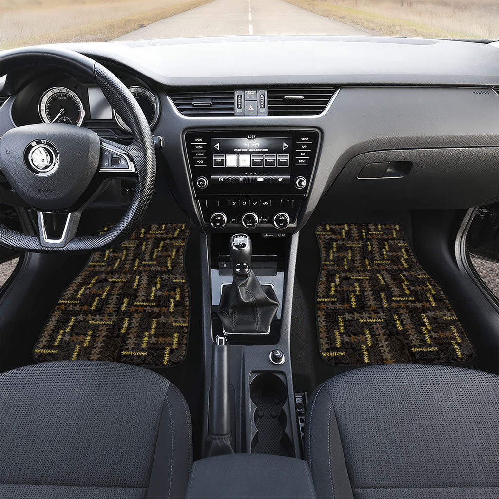 Hawaii Brown Plumeria Lei Black Car Mats Frangipani Floral Heritage Art LT01 Set 2pcs - Front Black - Polynesian Pride