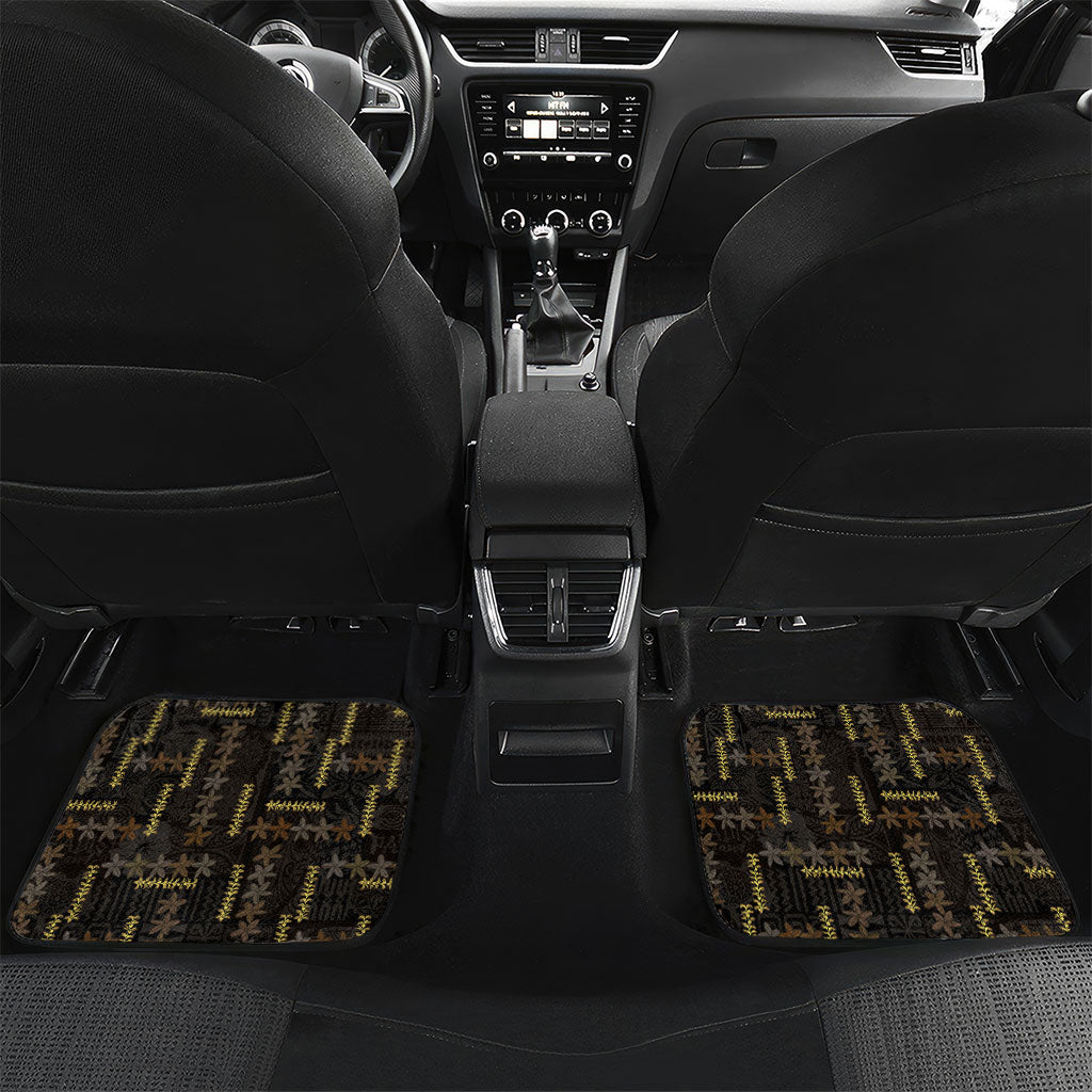 Hawaii Brown Plumeria Lei Black Car Mats Frangipani Floral Heritage Art LT01 Set 2pcs - Back Black - Polynesian Pride