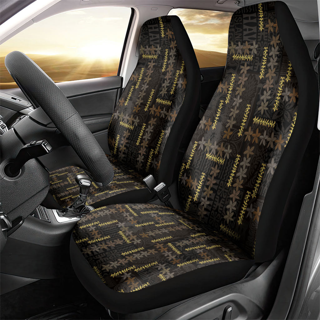 Hawaii Brown Plumeria Lei Black Car Seat Cover Frangipani Floral Heritage Art