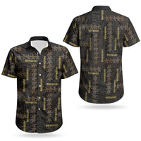 Hawaii Brown Plumeria Lei Black Couples Matching Off Shoulder Short Dress and Hawaiian Shirt Frangipani Floral Heritage Art LT01 - Polynesian Pride