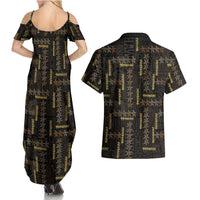 Hawaii Brown Plumeria Lei Black Couples Matching Summer Maxi Dress and Hawaiian Shirt Frangipani Floral Heritage Art LT01 - Polynesian Pride