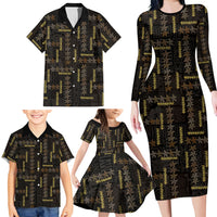 Hawaii Brown Plumeria Lei Black Family Matching Long Sleeve Bodycon Dress and Hawaiian Shirt Frangipani Floral Heritage Art LT01 - Polynesian Pride