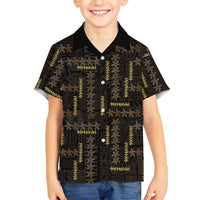 Hawaii Brown Plumeria Lei Black Family Matching Off Shoulder Short Dress and Hawaiian Shirt Frangipani Floral Heritage Art LT01 Son's Shirt Black - Polynesian Pride