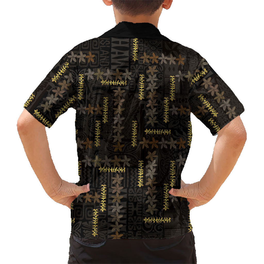 Hawaii Brown Plumeria Lei Black Family Matching Short Sleeve Bodycon Dress and Hawaiian Shirt Frangipani Floral Heritage Art LT01 - Polynesian Pride
