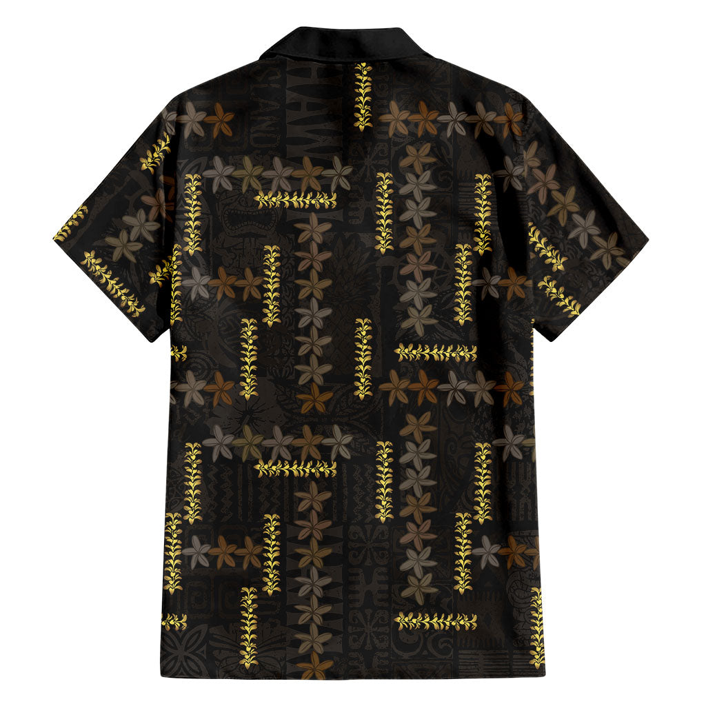 Hawaii Brown Plumeria Lei Black Family Matching Summer Maxi Dress and Hawaiian Shirt Frangipani Floral Heritage Art LT01 - Polynesian Pride