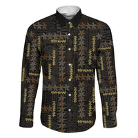 Hawaii Brown Plumeria Lei Black Family Matching Summer Maxi Dress and Hawaiian Shirt Frangipani Floral Heritage Art LT01 Dad's Shirt - Long Sleeve Black - Polynesian Pride