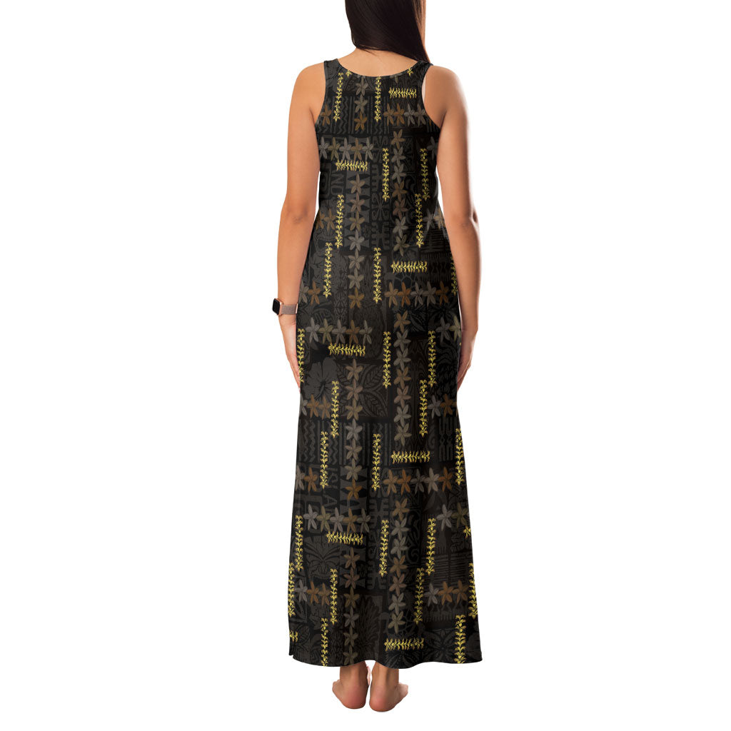 Hawaii Brown Plumeria Lei Black Family Matching Tank Maxi Dress and Hawaiian Shirt Frangipani Floral Heritage Art LT01 - Polynesian Pride