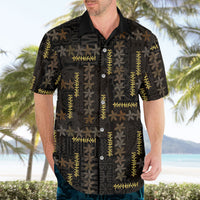 Hawaii Brown Plumeria Lei Black Hawaiian Shirt Frangipani Floral Heritage Art