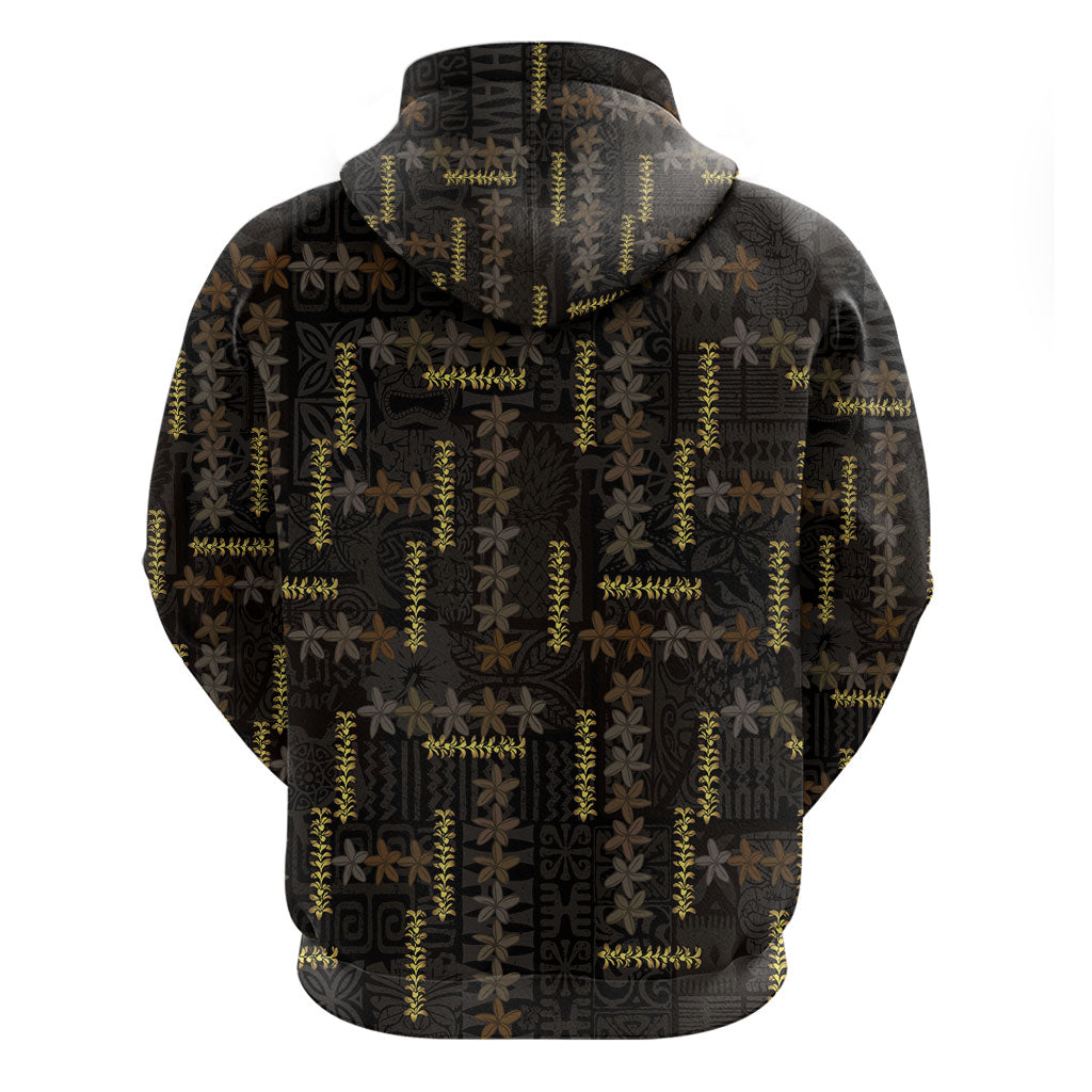 Hawaii Brown Plumeria Lei Black Hoodie Frangipani Floral Heritage Art LT01 - Polynesian Pride
