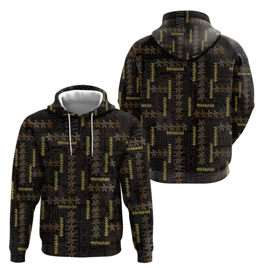 Hawaii Brown Plumeria Lei Black Hoodie Frangipani Floral Heritage Art LT01 - Polynesian Pride