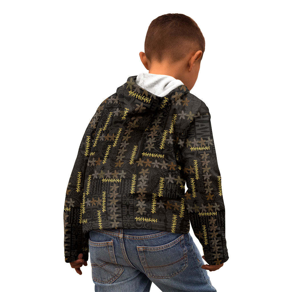 Hawaii Brown Plumeria Lei Black Kid Hoodie Frangipani Floral Heritage Art