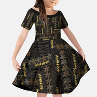 Hawaii Brown Plumeria Lei Black Kid Short Sleeve Dress Frangipani Floral Heritage Art
