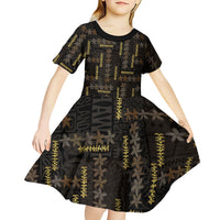 Hawaii Brown Plumeria Lei Black Kid Short Sleeve Dress Frangipani Floral Heritage Art
