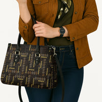 Hawaii Brown Plumeria Lei Black Leather Bag Frangipani Floral Heritage Art