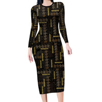 Hawaii Brown Plumeria Lei Black Long Sleeve Bodycon Dress Frangipani Floral Heritage Art