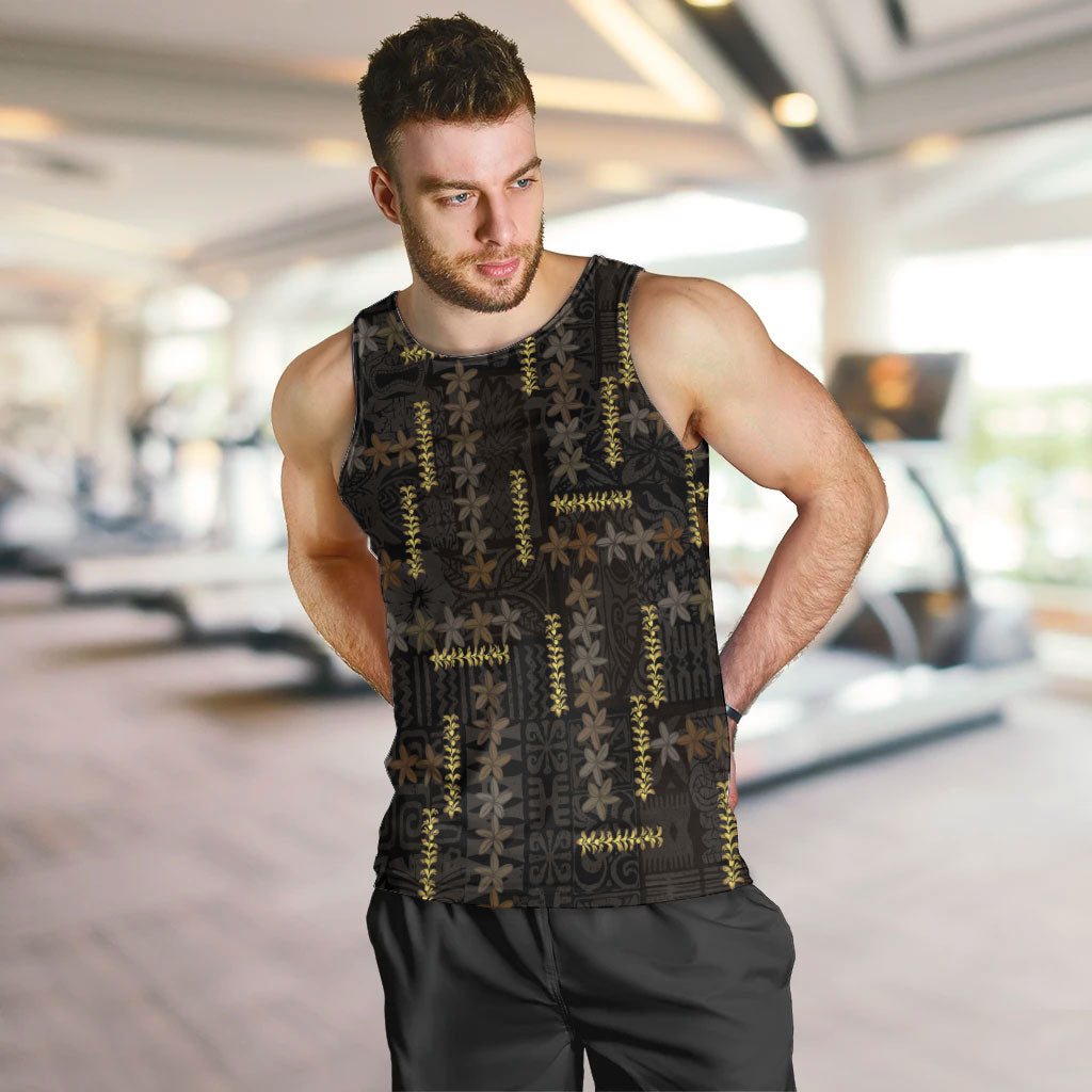 Hawaii Brown Plumeria Lei Black Men Tank Top Frangipani Floral Heritage Art